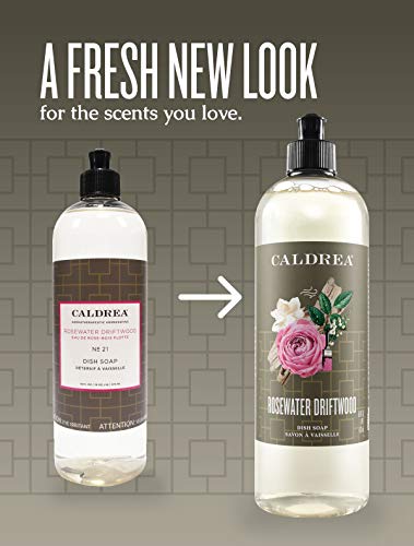 Caldrea Dish Soap, Biodegradable Dishwashing Liquid Made with Soap Bark and Aloe Vera, Rosewater Driftwood Scent, 16 oz (Packaging May Vary)
