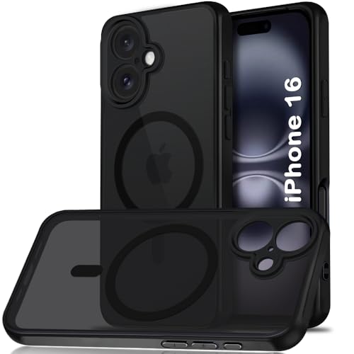 Image of TheGiftKart for iPhone 16 Case, Matte Frosted Hard Back Cover Compatible with MagSafe, Hybrid Shockproof iPhone 16 Cover with Camera & Screen Protection (PC & TPU, Translucent Black)