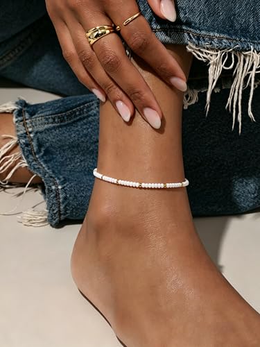 Image of Starain Small Bead Anklets for Women Beach Foot Ankle Bracelet Cute Colorful Boho Beaded Anklets 8 inches