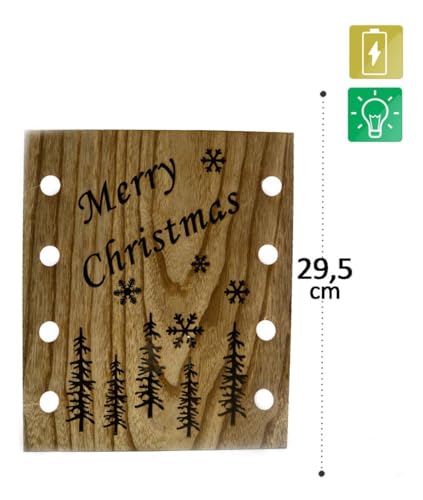 Quadro Decorativo Natalino Madeira 20 Leds Merry Christmas Premium Presente Natal Azimark
