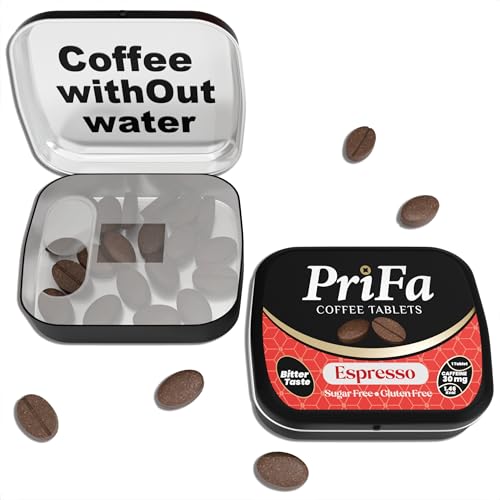 PriFa Espresso Coffee Tablets – Water-Free Coffee, Instant Coffee On-The-Go, Sugar-Free, Pocket-Friendly, Portable Caffeine Boost – 30mg Caffeine, 25 Tablets