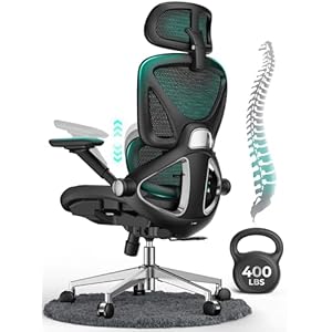 CAPOT Ergonomic Mesh Office Chair, Adjustable Lumbar High Back Desk Chair 400lbs, 4D Flip-up Arms, 3-Level Tilt Backrest, 3D Headrest, PU Wheels, Swivel Rolling Computer Chair for Long Desk Work