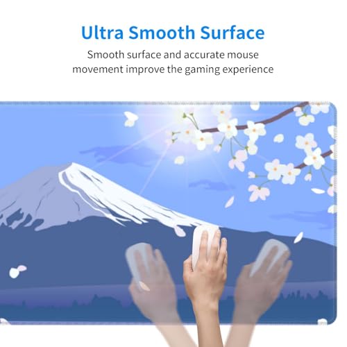 Image of Japanese Cherry Blossom Large Gaming Mouse Pad, Extended Sakura Fuji Mountain Mousepad, Big Long Non-Slip Mouse Mat for Keyboard, Computer, (Blue, 31.5 * 11.8 in)