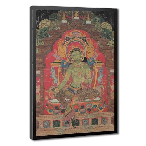 Thangka de Tara verte décoration murale bouddhiste suspension toile 50x75