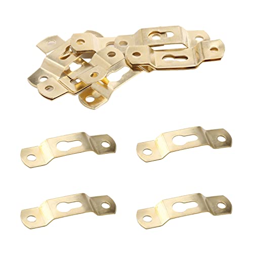 Image of MroMax 50PCS Keyhole Hanging Plate 1.93 inch x 0.51 inch Single Hole Hook for Hanging Paintings Artwork Picture Frame Hook Photos Gold Tone