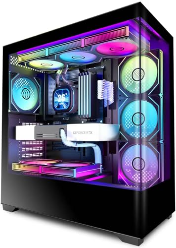 KEDIERS Case PC – Ventola 7 PWM ARGB preinstallata, ATX Mid-Tower Gaming PC, vetro panoramico 270° con Type-C (nero)