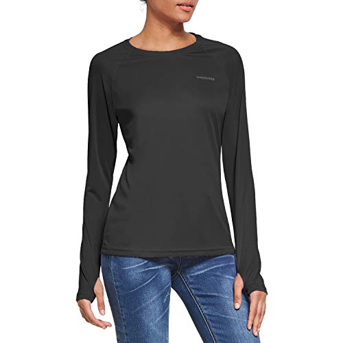 Ogeenier UPF50+ Chemises de course à pied à manches longues avec trou pour le pouce pour l'entraînement en plein air, la randonnée, la pêche, noir, XXL Cover
