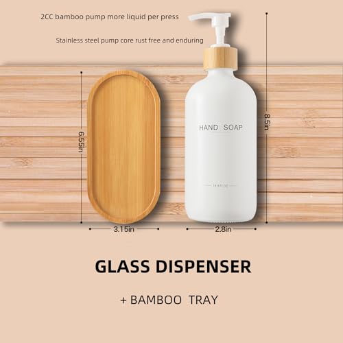 Image of Bathroom Soap Dispenser Set, Bamboo Pumps & Tray, Lotion Dispenser, and Hand Soap Dispenser Bathroom Counter Decor. (White)