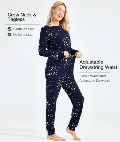 Image of GYS Bamboo Viscose Sleep Sets for Women Long Sleeve Crew Neck Pajama Sets with Pockets