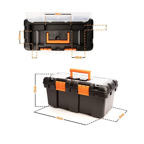 BigDean Werkzeugkoffer leer - 51x25x23cm - aus schlagfestem Kunststoff - Werkzeugkiste mit Innenablage - auch als Angelbox geeignet - Werkzeugkasten für Heim- & Handwerker - Made in EU – Bild 5