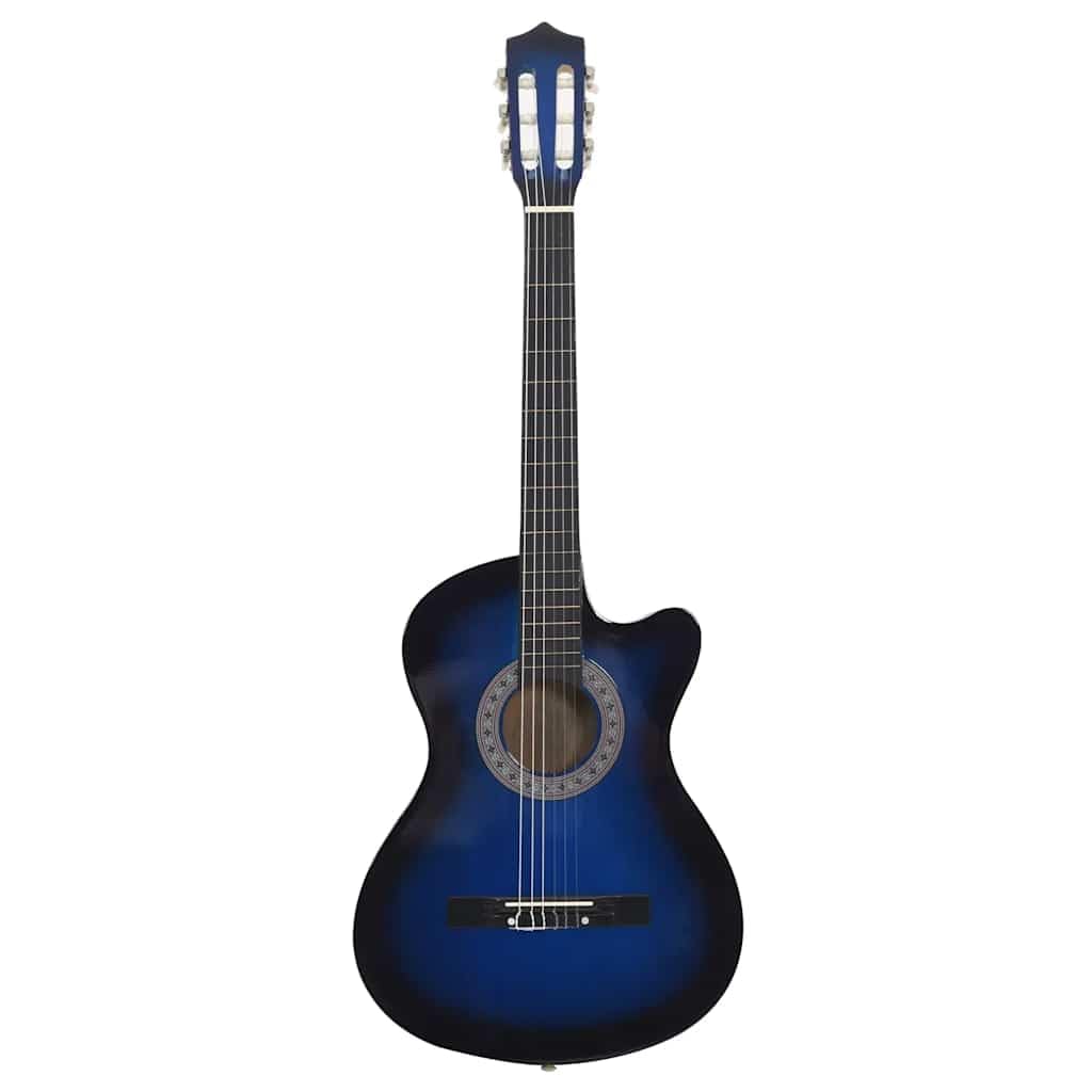 Westerngitarre Cutaway 38 Zoll Blau-Schattiert mit 6 Saiten Akustikgitarre für Anfänger Kinder Erwachsene, Lernset mit Zubehör, Tonabnehmer, Gurt, Plektrum, Stimmgerät, Tasche