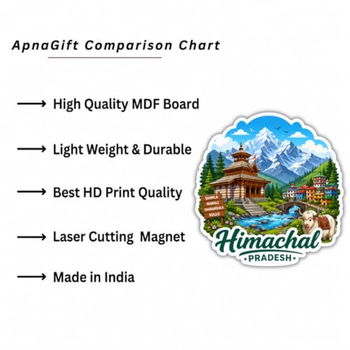 Image of Himachal Theme Souvenir Wooden Fridge Magnet for Refrigerator - Printed Fridge Magnet for Kitchen & Fridge Decor | Perfect Souvenir Gift | Fridge Decoration | Size 3x3 Inches | Pack of 1