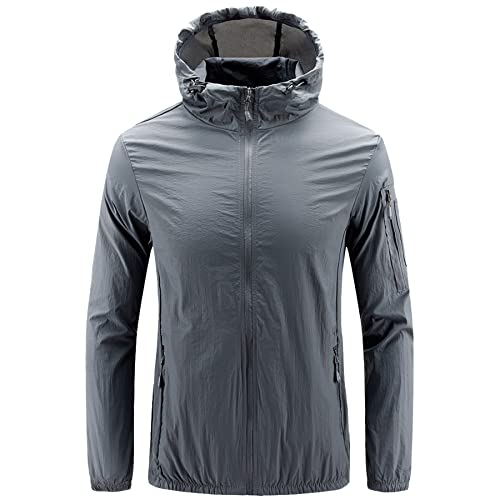 Herren-Kapuzenpullover, leicht, schnelltrocknend, UV-Schutz, LSF 50+, Sommer, langärmelig, Reißverschluss, M-5XL, grau, L Cover
