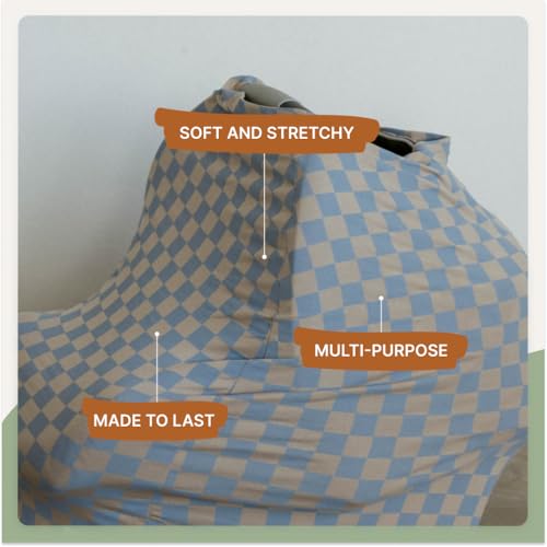 Image of Parker Baby 4 in 1 Car Seat Cover for Girls and Boys - Stretchy Carseat Canopy, Nursing Cover, Grocery Cart Cover, High Chair Cover - inchStormy Blue Checker inch