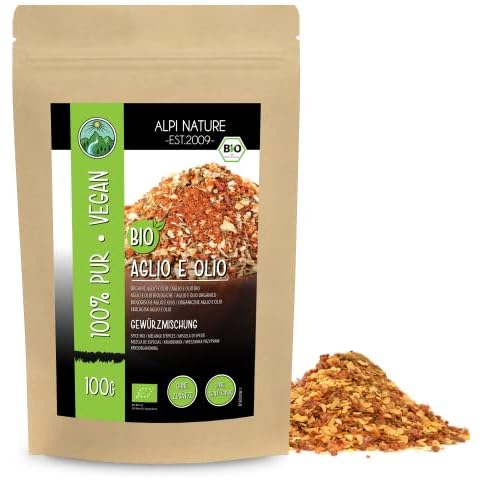 Especias orgánicas Aglio e Oglio, mezcla de especias orgánicas, especias para pasta, 100% naturales, ingredientes orgánicos, condimento para espaguetis sin aditivos artificiales (100 GR) Cover