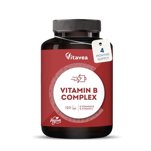 Vitamin B Complex with Vitamin C High Strength – All 8 B Vitamins (B1, B2, B3, B5, B6, B7, B9, B12) – 1 Tablet a Day – 120 Tablets – Energy & Nervous System Support – Vitavea