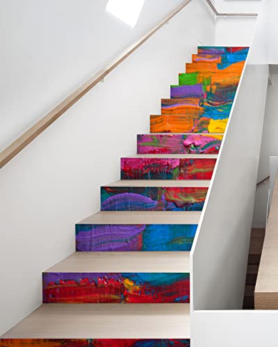 FLFK Stair Decals - Stair Stickers Decals Peel and Stick,Graffiti Oil Painting Stair Risers Decals Self-Adhesive for Home Decor, 39.3" W x 7" H x 13Pcs - Thumbnail 5