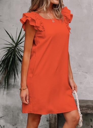 Image of Falechay Womens Summer Dresses Bow Tie Back Sundresses for Women Ruffle Short Sleeve Dress Casual Cute Sundress with Pockets