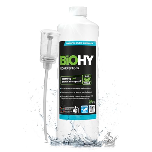 BiOHY Detergente per tubi (Bottiglia da 1l) + Distributore | Liquido, altamente concentrato per lo scarico | Inodore | Per tutti gli intasamenti (Rohrreiniger)