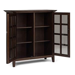 SIMPLIHOME Acadian SOLID WOOD 39 inch Wide Transitional Medium Storage Cabinet in Natural Aged Brown with 2 Tempered Glass Doors 4 Adjustable Shelves