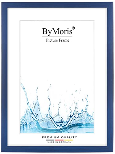 ByMoris Bilderrahmen nach Maß 42 x 59.4 cm DIN A2 in Dunkelblau gewischt mit Antireflex-Acrylglas, Poster Puzzle Portrait Foto Holz Rahmen Cover
