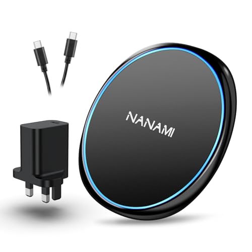 NANAMI Fast Wireless Charger with PD3.0 Adapter, 10W for Samsung Galaxy S24/S23/S22/S21/S20/S10/S9/S8, 7.5W Qi-Certified Fast Charging Pad for iPhone 16/15/14/13/12/11/XS Max/XS/XR/X/8 New AirPods