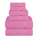 Elegant Comfort Premium Cotton 6-Piece Towel Set, Includes 2 Washcloths, 2 Hand Towels and 2 Bath Towels, 100% Turkish Cotton - Highly Absorbent and Super Soft Towels for Bathroom, Light Pink