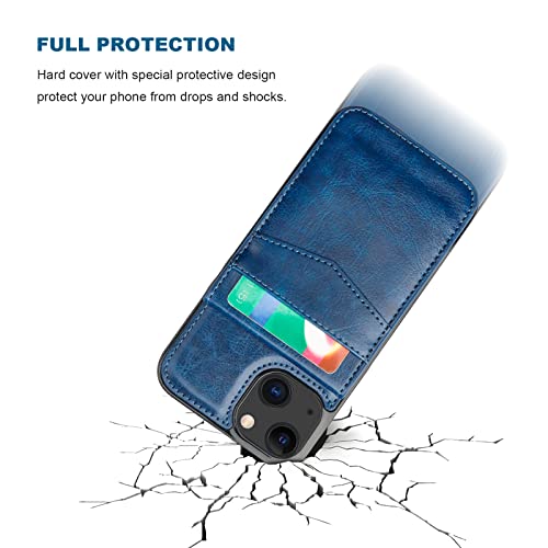 Image of KIHUWEY Compatible with iPhone 13 Case Wallet with Credit Card Holder, Premium Leather Magnetic Clasp Kickstand Heavy Duty Protective Cover for iPhone 13 6.1 inch(Blue)