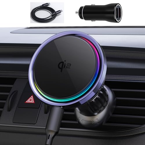Qoosea Caricatore Wireless Auto Magnetico 15W per Mag-Safe, Qi Magnetico Auto Caricabatterie Rapido, Senza Fili Supporto Telefono Auto con QC3.0 Caricabatterie Compatibile con iPhone 15/14/13/12 Serie