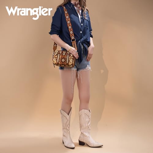 Image of Wrangler Aztec Crossbody Bag for Women Multi Pocket Shoulder Bag Boho Cross Body Wallet Purse