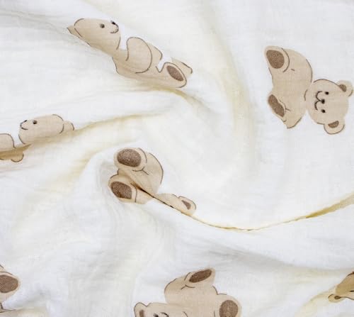 Image of Baby Blanket 40x40 Inches,Muslin Cotton and Minky Dotted Double Layer Soft Receiving Blanket for Newborn Toddler,Bear