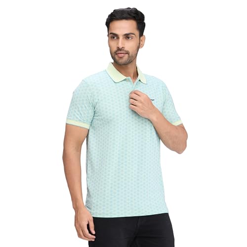 Image of Park Avenue Men's Slim Fit Print Pattern Cotton Polyester Blend Polo Neck Half Sleeve Casual T-Shirt
