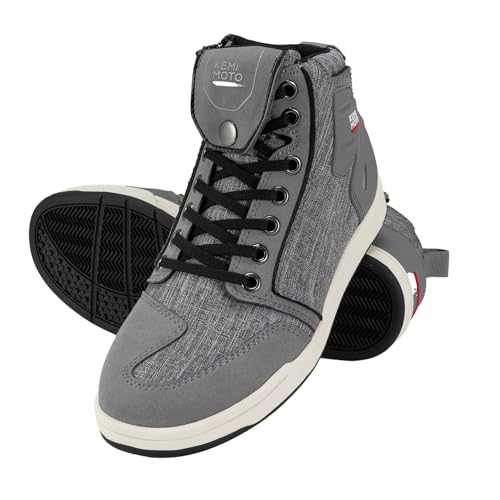 KEMIMOTO Motorrad Schuhe Herren, Motorradstiefel Causal,mit Verstärkte Schaltpads, Aktmungsaktiver Motororad Sneaker,Schwarz/Grau