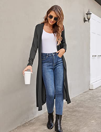 Bluetime Women Long Sleeve Open Front Long Maxi Cardigan Duster Lightweight Sweater (L, Dark Gray) - Thumbnail 6