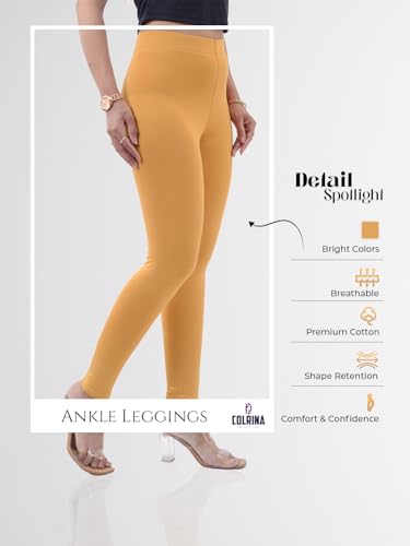 Image of Cotton Ankle Length Leggings for Women & Girls | Stretchable Elastane Fabric | Non See Through | High Waist Regular Fit Casual Leggings