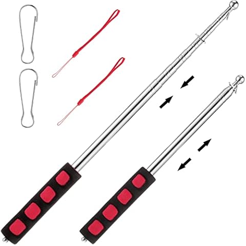 4.6 Feet Telescopic Flagpole Stainless Steel Handheld Flag Stick Portable Flag Pole Extendable Flagpole with 2 Pcs Flag Pole Clip Hooks for Outdoor Flags and Banners, Tour Guides Conferences Supplies Cover