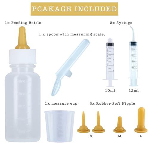 Selyse 10 Stück Aufzuchtflasche Haustier Babyflasche Kit Squeeze Flüssigkeit Hund Katze Nadelschlauch Kit Spritze Fütterung Kit und Ersatz Mini Nippel