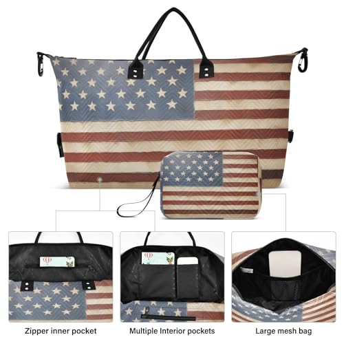 Large Travel Duffel Bag, American Retro Vintage Sports Tote Gym Bag, Shoulder Weekender Overnight Bag for Women Men, Carry On Luggage with Toiletry Bags2