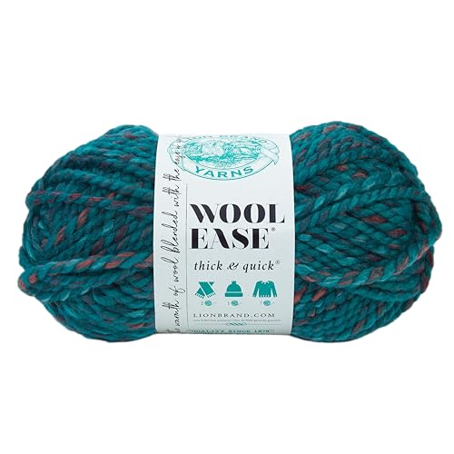 Image of Lion Brand Yarn Wool-Ease Thick and Quick Yarn, Soft and Bulky Yarn for Knitting, Crocheting, and Crafting, 1 Pack, Deep Lagoon | Super Bulky Wool Acrylic Blend Fiber for Soft Hats, Sweaters, Chunky Blankets, Yarn for Crochet, Knitting, Crafts, Weaving