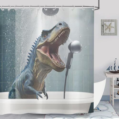 Rideau de douche dinosaure imperméable rideau de bain polyester lavable 180x200 avec crochets - 3