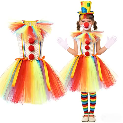 Genérico 4 peças disfarce para meninas encantador delicioso carnaval fantasia com vestido diadema nariz vermelho luvas clássico confortável saia tutu disfarces para carnaval festa cosplay