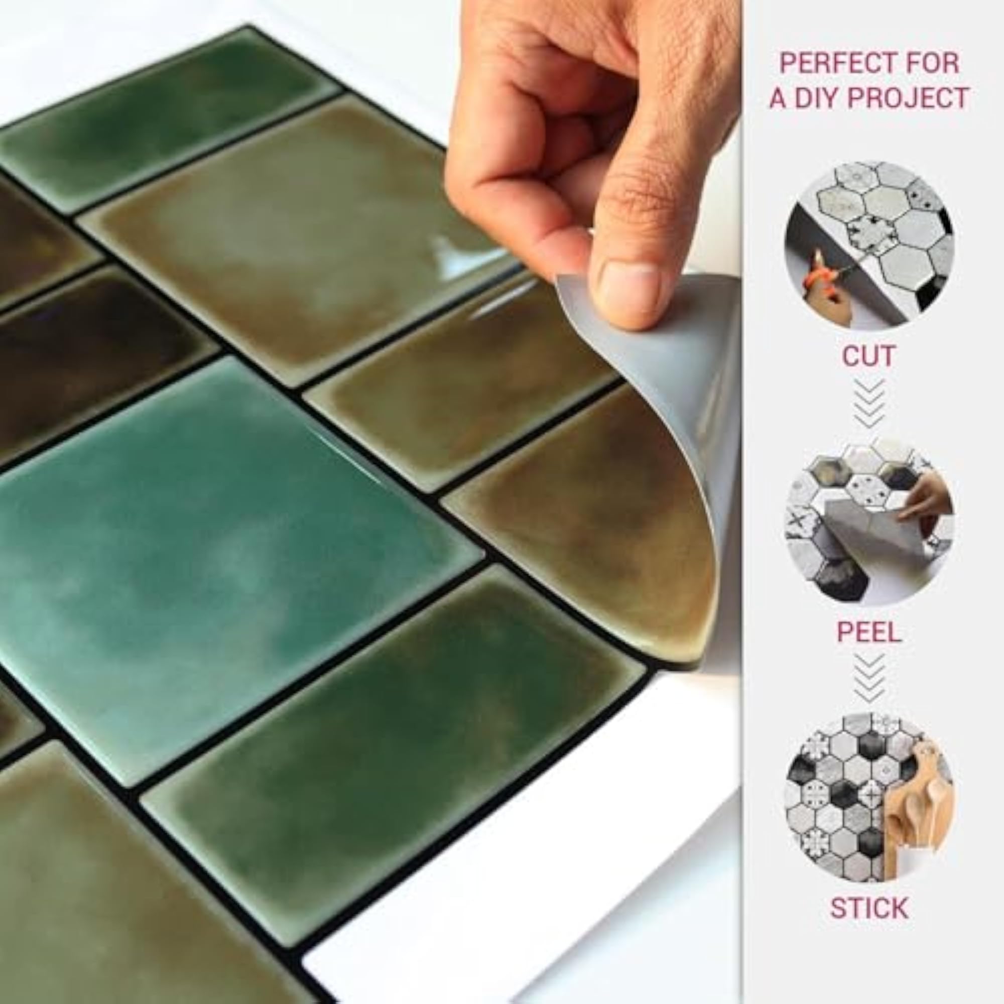 3D Sage Green Brick Peel & Stick Tiles, Easy DIY Backsplash