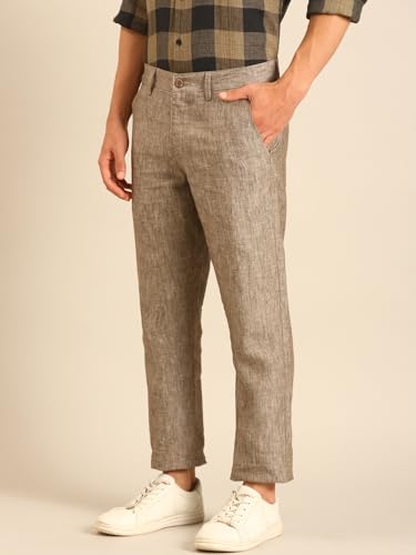 Image of Linen Club Men's Pure Linen Contemporary Fit Casual Trousers