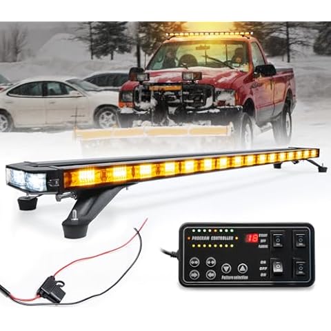 LUMENIX 48 Inch Amber Rooftop Strobe Emergency Lights Bar Heavy-Duty Warning Flashing Traffic Lightbar with White LED Alley and Take Down Light for Construction Vehicles Towing Work Trucks Snow Plows Cover