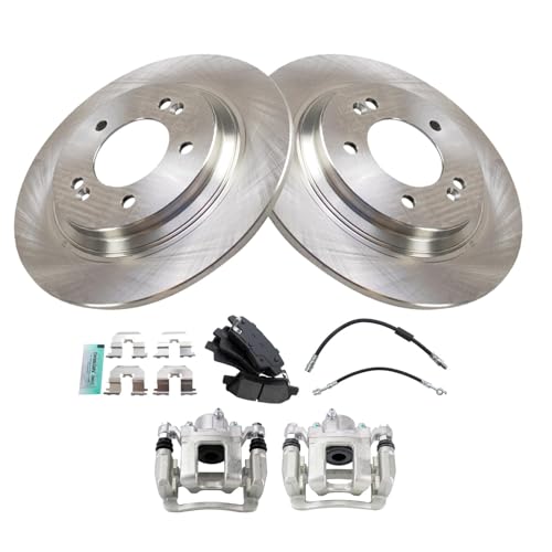 Image of TRQ Rear Brake Pad and Rotor Set Semi Metallic Rotors Calipers Compatible with 2014-2015 Kia Optima