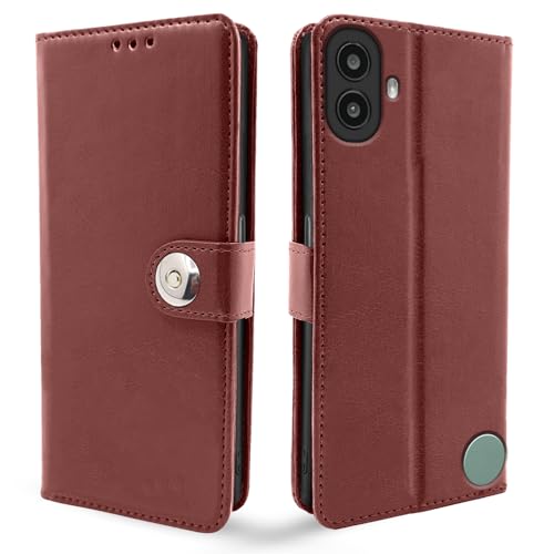 Image of Pikkme Flip Cover Leather Finish | Inside TPU with Card Pockets | Wallet Stand and Shock Proof | Complete Protection Button Flip Case for CMF by Nothing Phone 1 (Brown)