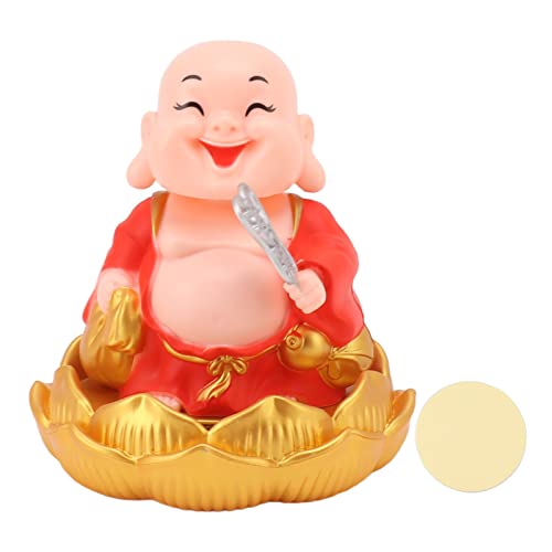 Gsycle Solar Buddha Statue, Solar Nodding Maitreya Car Ornament Decoration Outdoor Shaking Head Monk Toy for Wealth Fortune (Red)