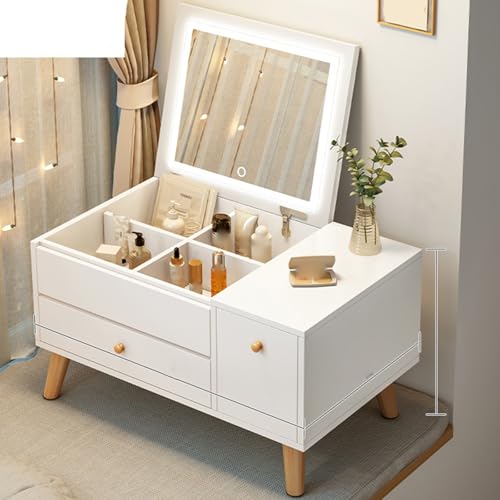 Mesa de tocador compacta con ventana de bahía, elegante escritorio de maquillaje para espacios pequeños, muebles de diseño moderno, decoración versátil para el hogar para dormitorios y salas de estar