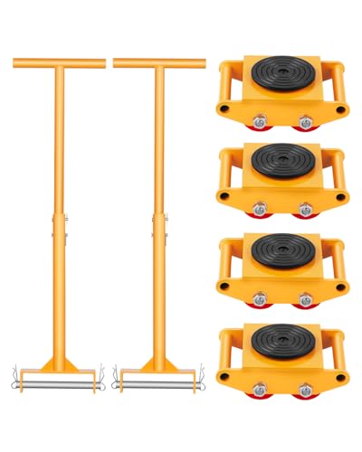 VEVOR 4 PCS Plataforma Rodante para Maquinaria y 2 Manijas, Total Carga de 6 T, Carro para Maquinaria con Tapa Giratoria de 360° y 4 Ruedas Direccionales, Equipo de Movimiento Industrial, Amarillo