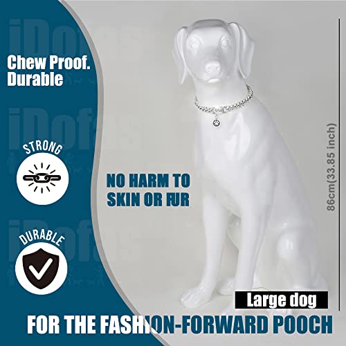 Image of Dog Chain Collars Cuban Link Dog Collar Design Buckle with Bell & Dog Tag Stainless Steel Metal 10mm Gold Silver Dog Collar for Puppy Small Medium Large Dogs(Silver /22)